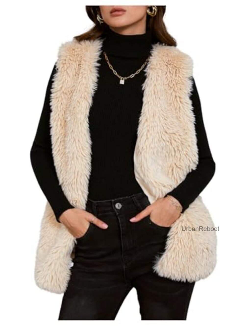 Fuzzy Faux Fur Sleeveless Vest Teddy Coat Open Front Plush Waistcoat